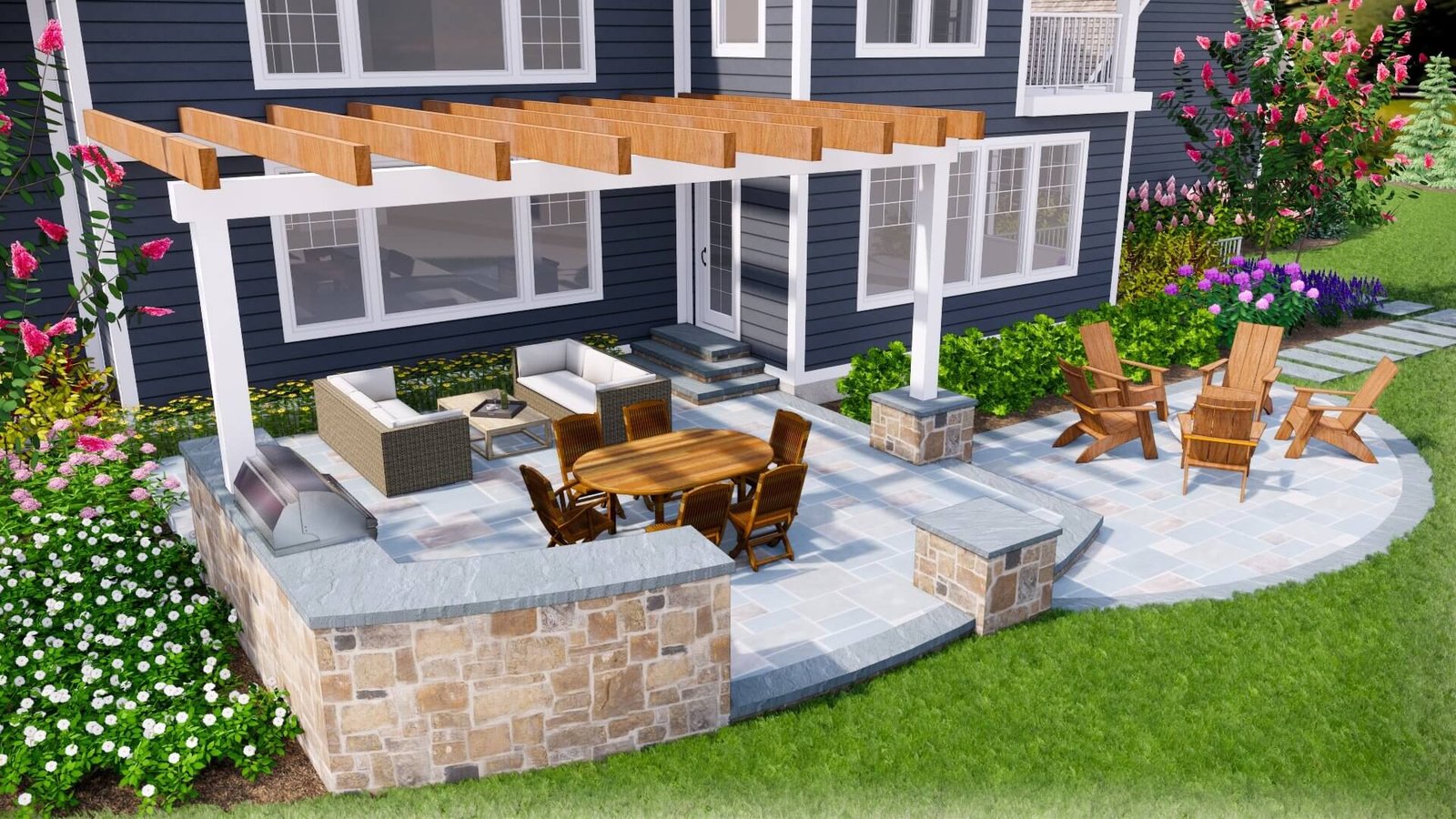 3D backyard patio design render NC