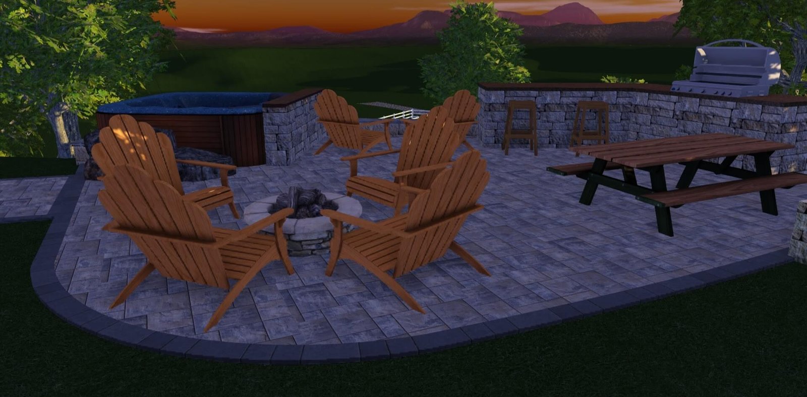 3D outdoor living concept render NC