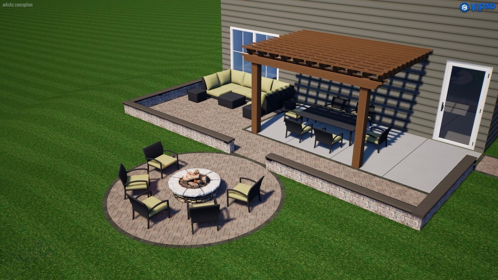 3D paver patio design render NC