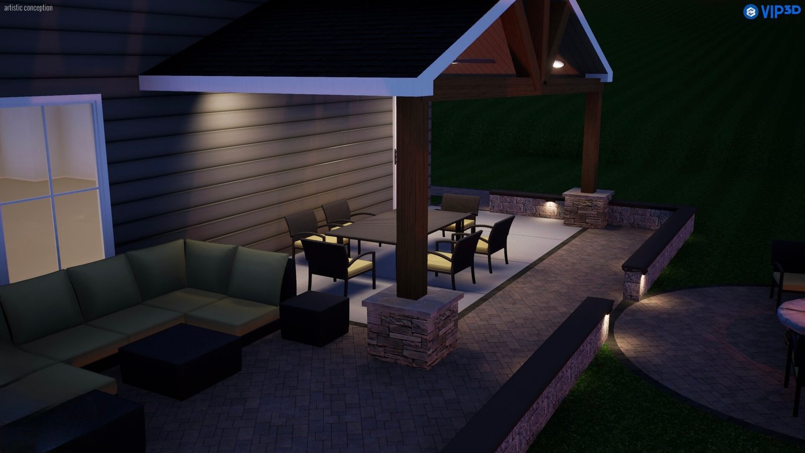 3D retaining wall design render NC