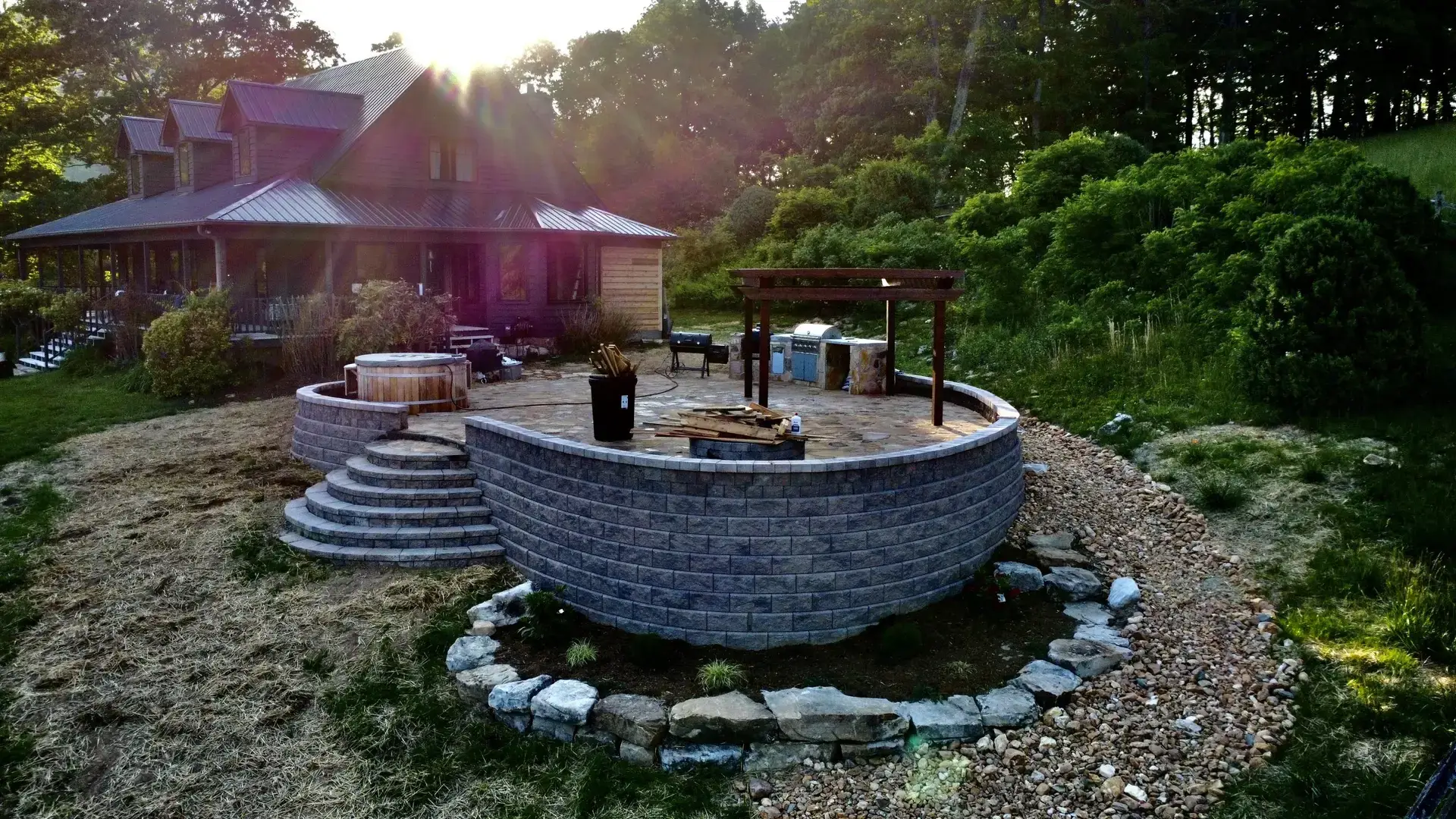 Aerial view of mountain home hardscape in Blowing Rock NC