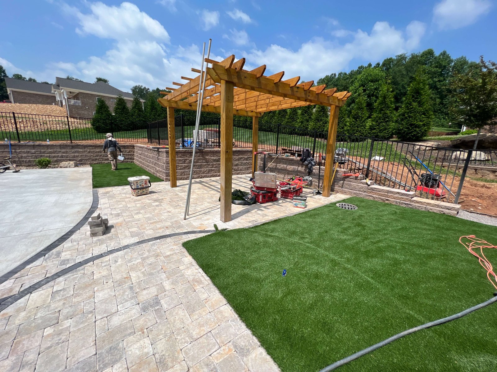 Pergola patio with retaining wall Western NC