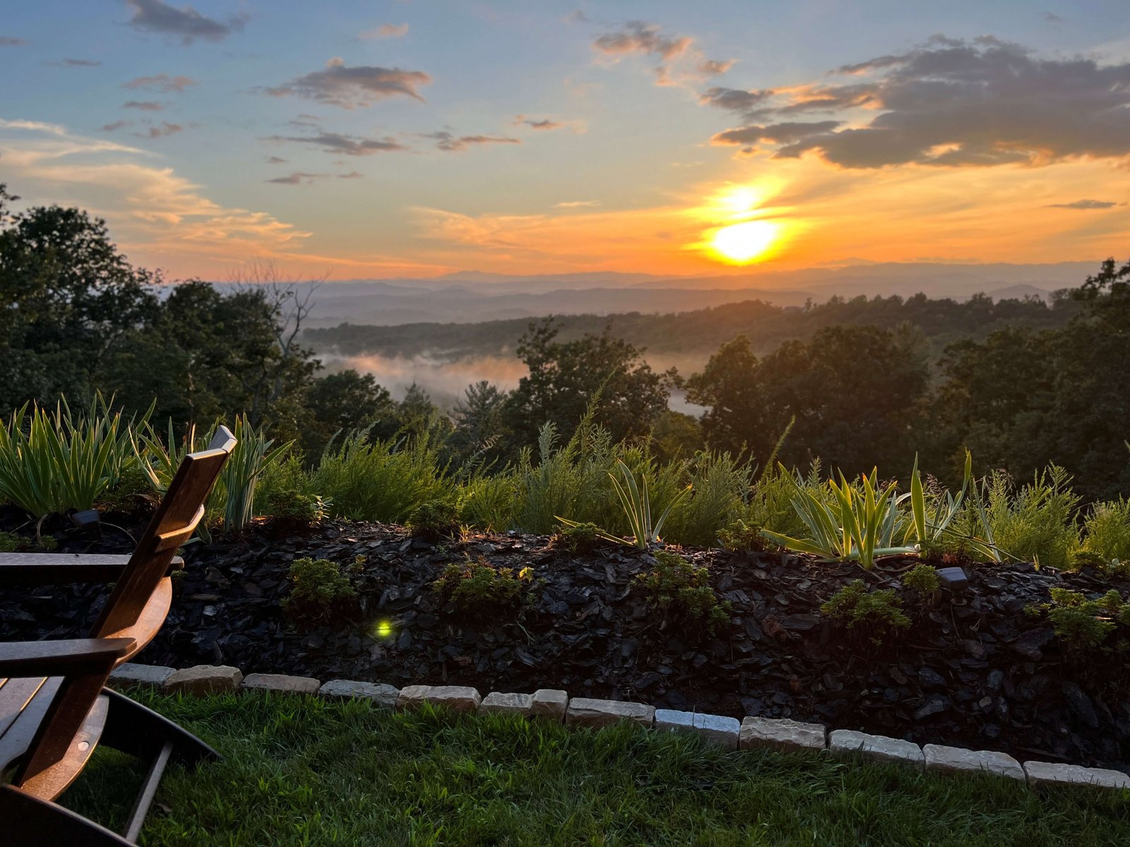 Plant installation with mountain view Western NC by Black Oak Hardscapes