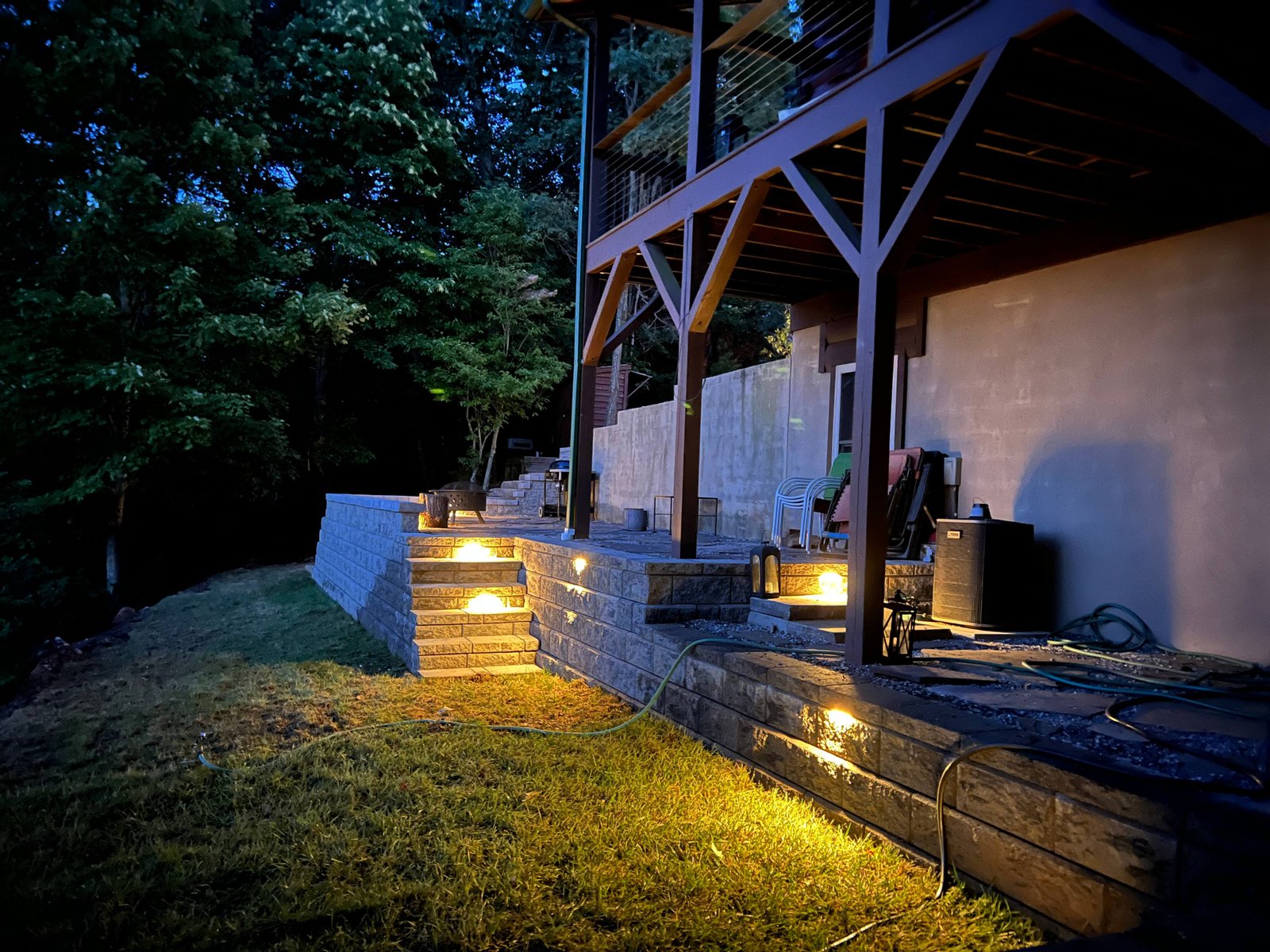 Retaining wall with steps and lighting Western NC